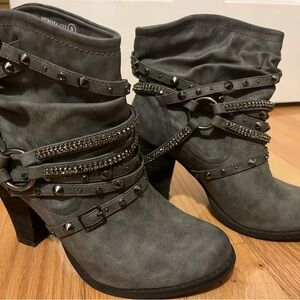 Not Rated Gray Ankle Booties with High Heel and Studded Straps